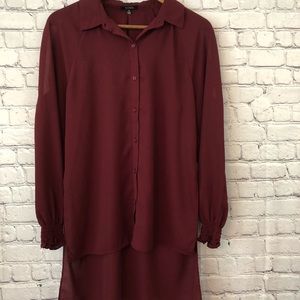 XOXO Button Down Hi-Lo Merlot Shirt Size Medium